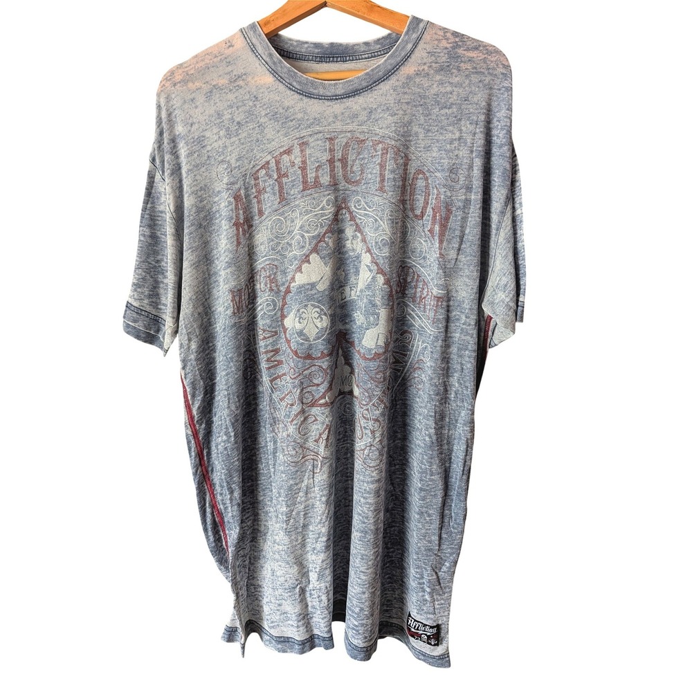 Affliction T-Shirt Mens XL Blue Acid Wash Burnout Motor Spirit Graphic Y2K MMA